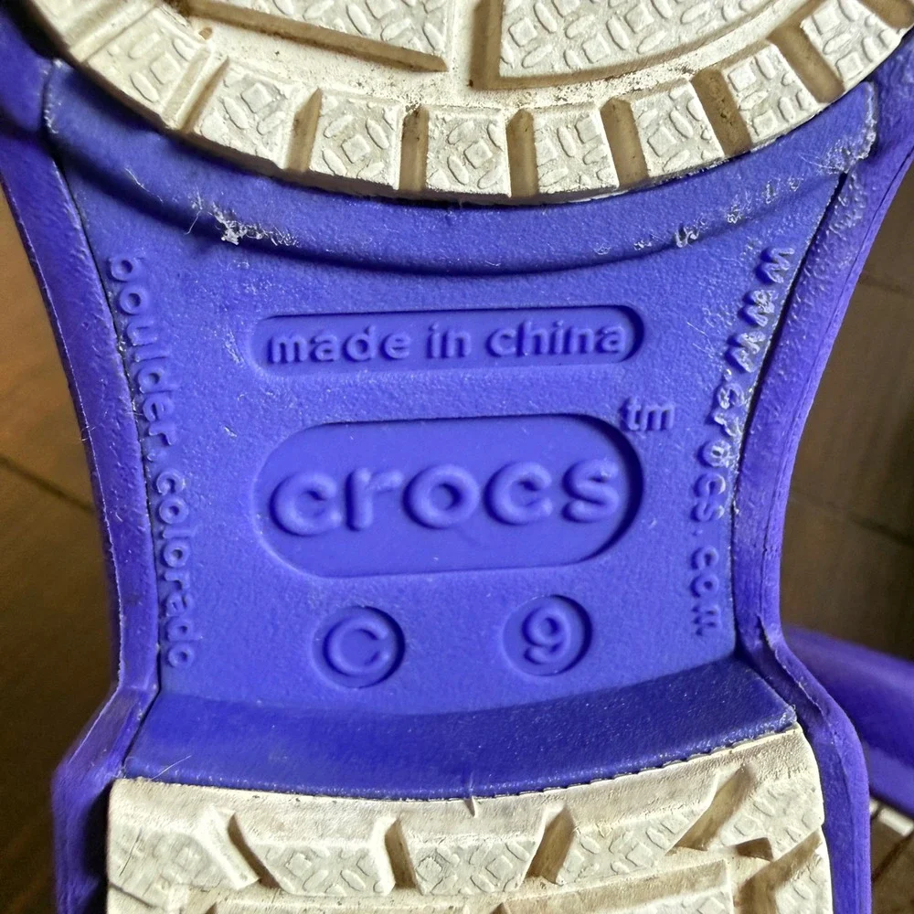 Crocs Rain Boots Kids Size 9 Purple Wellies Waterproof Pull On Shiny